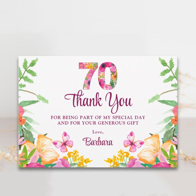 Elegant blomster 70-årsdag Tack blomma Kort (Skapare uppladdad)