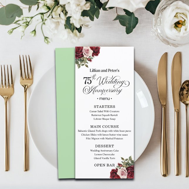 Elegant blomster 75-års bröllopsjubileum meny (Skapare uppladdad)