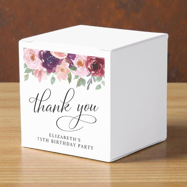 Elegant blomster 75-årsfirande Tacksamhet Presentaskar (Elegant Floral 75th Birthday Party Thank You Favor Boxes)