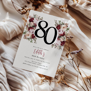 Elegant blomster 80-årsdag inbjudningar