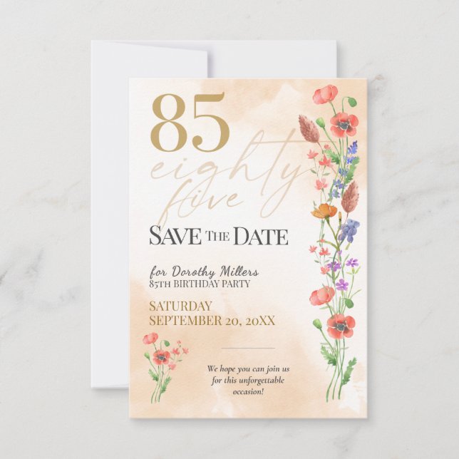 Elegant blomster 85-årsdag - 85-årsfest spara datumet (Framsida)