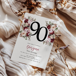 Elegant blomster 90-årsdag inbjudningar