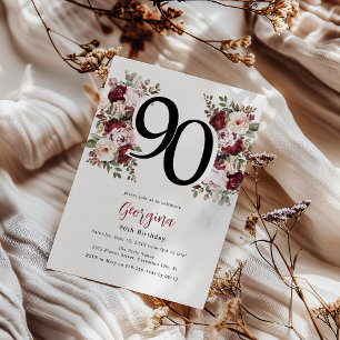 Elegant blomster 90-årsdag inbjudningar