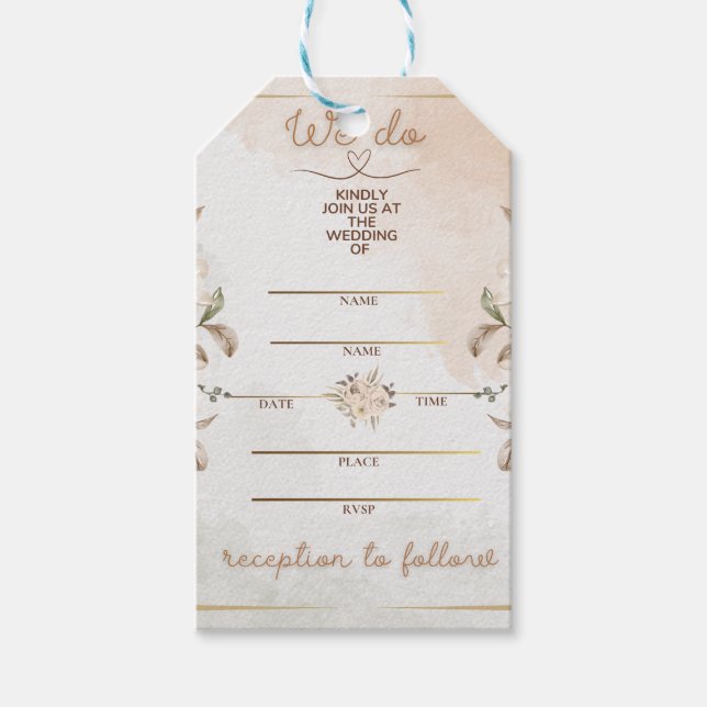 Elegant blomster beige akvarell minimal guld ram presentetikett (Framsidan)