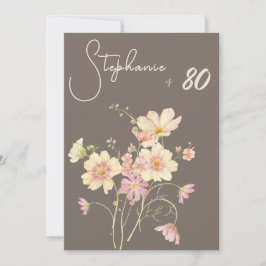 Elegant Blomster Beige Rosa 80-års Födelsedagsinbj Inbjudningar