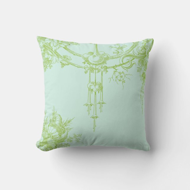 Elegant blomster, bladgrön och akvatisk kudde (Framsida)