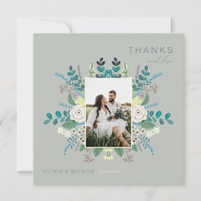 Elegant blomster boho fototackkort inbjudningar (Framsida)