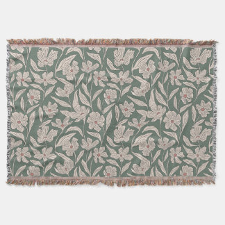 Elegant blomster boho rosa & mörkgrön botanisk filt