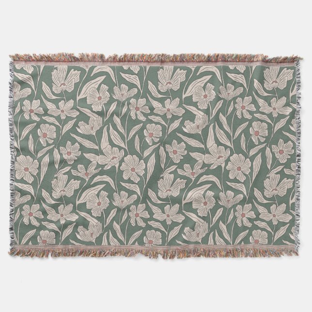 Elegant blomster boho rosa & mörkgrön botanisk filt (Framsidan)