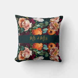 Elegant blomster botanisk rustik herr & fru bröllo kudde