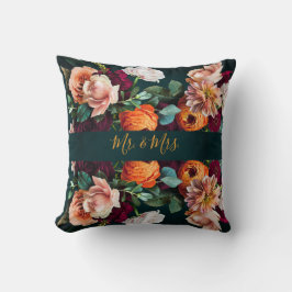 Elegant blomster botanisk rustik herr och fru bröl kudde