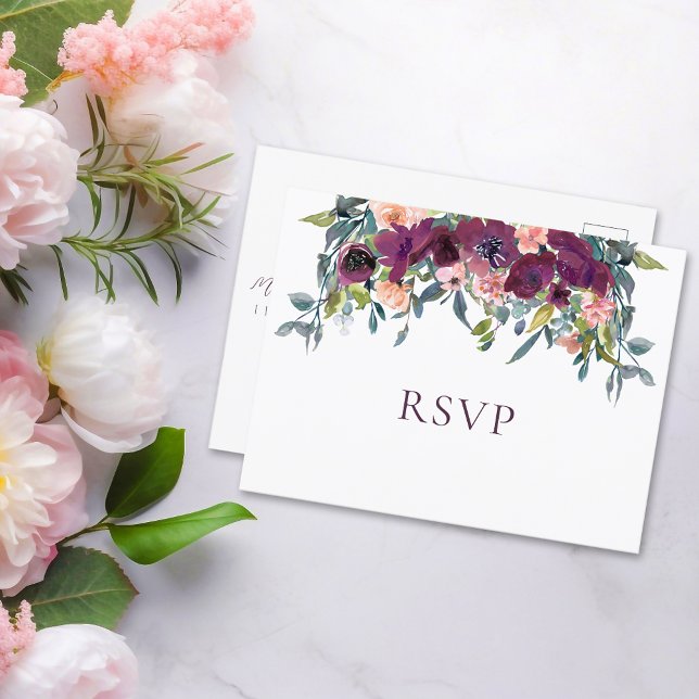 Elegant blomster |  Bröllop RSVP Inbjudan Postkort Vykort (Skapare uppladdad)