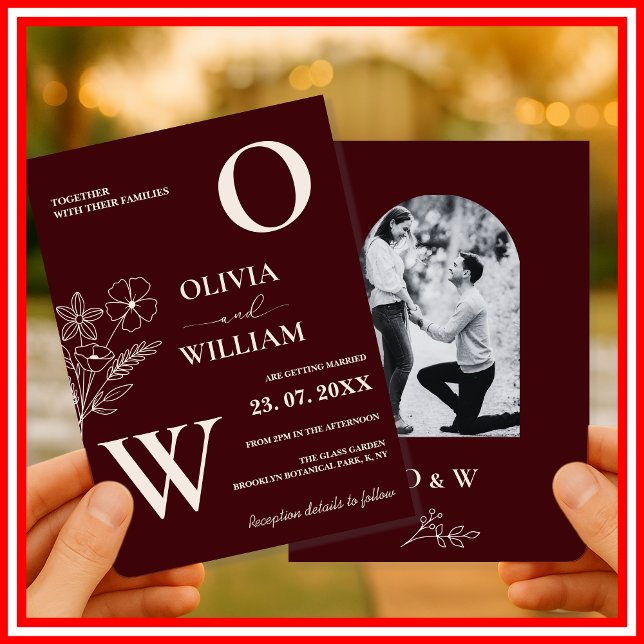 Elegant blomster burgunder elfenben formellt bröll inbjudningar (Skapare uppladdad)