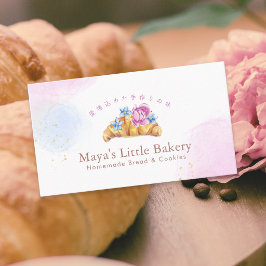 Elegant blomster croissant akvarell bageri visitkort