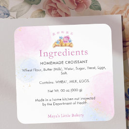 Elegant blomster croissant bageriernes ingrediens  fyrkantigt klistermärke