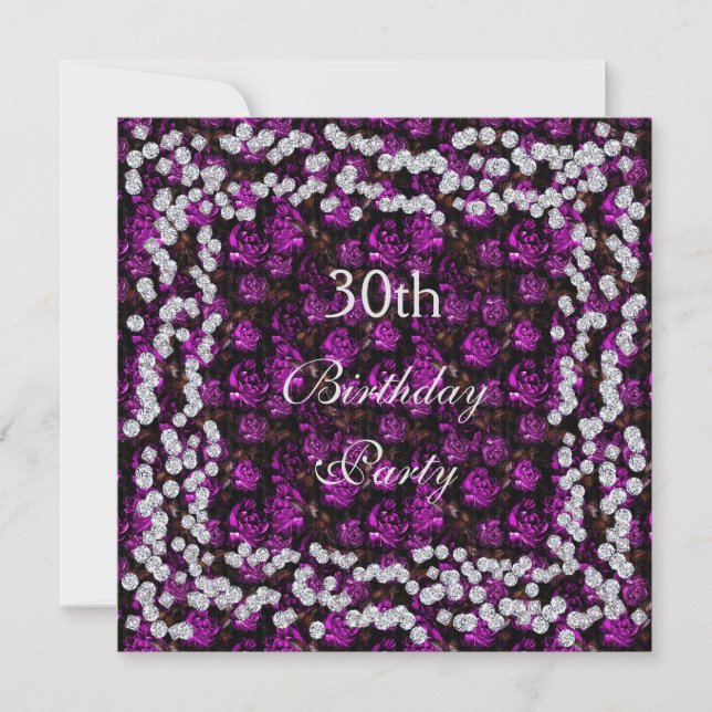 Elegant blomster & diamanter 30-årsfest inbjudningar (Framsida)