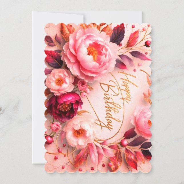 Elegant blomster födelsedagsgratulationskort | Ros Inbjudningar (Framsida)