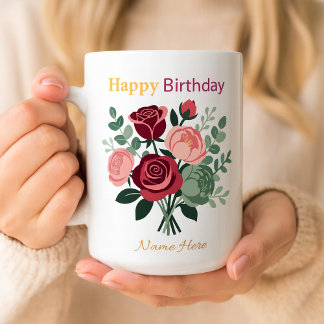 Elegant blomster glad födelsedag personligt namn  kaffemugg