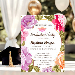 Elegant blomster, glitter examensmössa inbjudningar