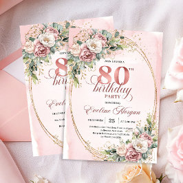 Elegant Blomster Grönska Rose Guld 80-års Inbjudan