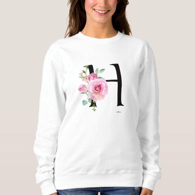 Elegant blomster H monogram rosa ros tröja  (Framsida)