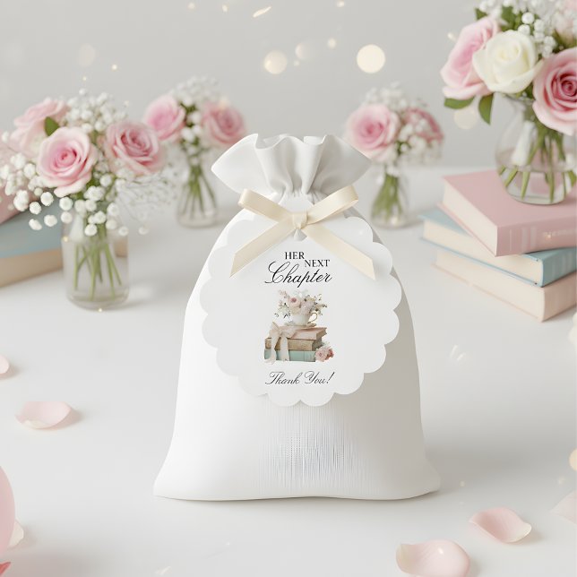 Elegant blomster hennes nästa kapitel bröllopsdusc gåvor etiketter (Skapare uppladdad)