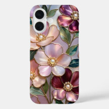 Elegant blomster iPhone-fodral Glasmosaik Rosa Gul