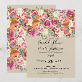 Elegant blomster- & kraft shabby chic bröllopsdusc inbjudningar