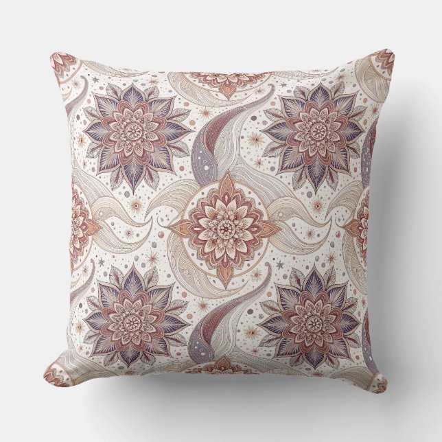 Elegant blomster-mandala andlig designmönster kudde (Framsida)