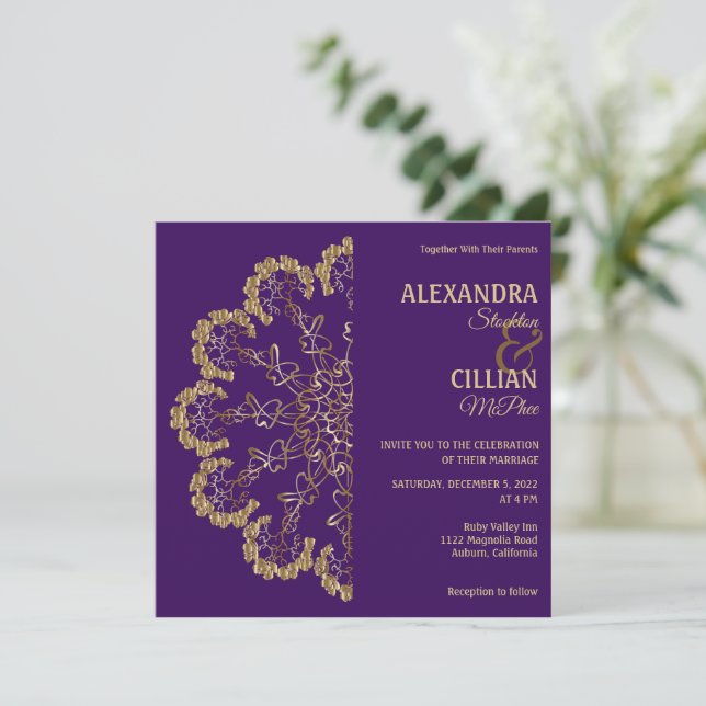 Elegant blomster-Mandala bröllopsinbjudan Inbjudningar (Stående Fram)
