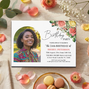 Elegant blomster med foto 24-årsfest inbjudningar