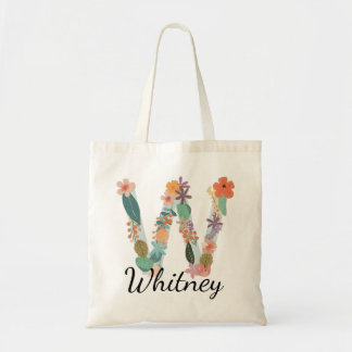 Elegant blomster monogram bokstav W Personlig namn Tygkasse