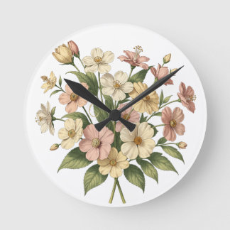 Elegant blomster monogram bukett design rund klocka
