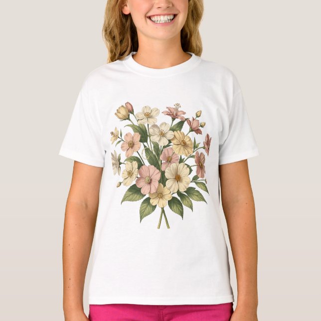 Elegant blomster monogram bukett design t shirt (Framsida)