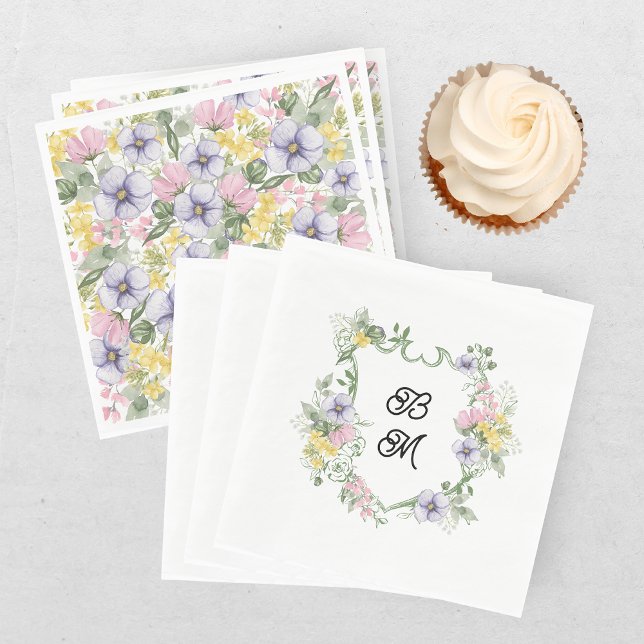 Elegant blomster monogram kröningsfoto bröllop pappersservett (Skapare uppladdad)