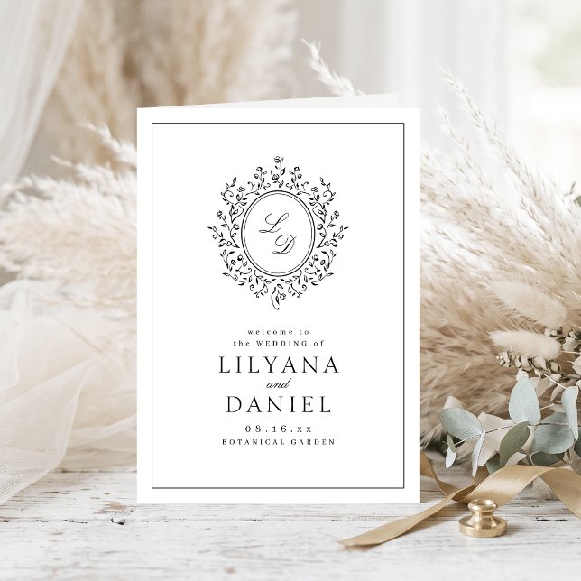 Elegant blomster monogram minimalistisk bröllop program (Elegant Floral Monogram Minimalist Wedding Program)