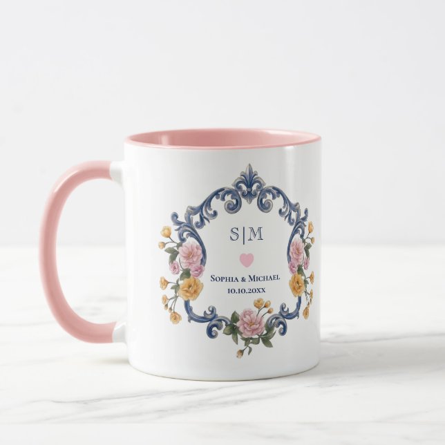 Elegant blomster-monogram och initialer i akvarell mugg (Vänster)