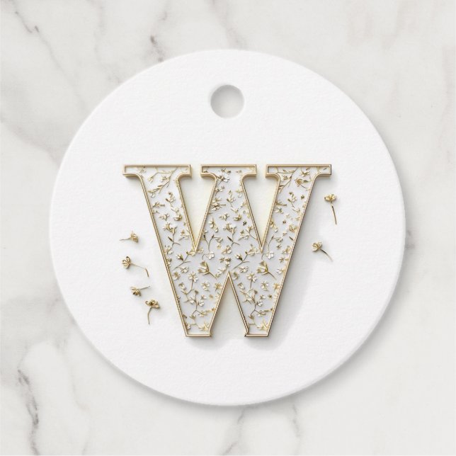 Elegant blomster monogram "W" design Gåvor Etiketter (Framsida)