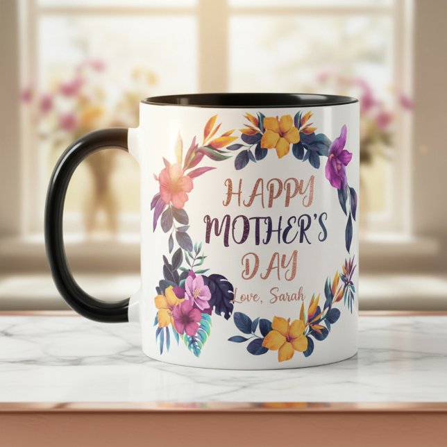 Elegant blomster- Mors dagskopp med eget namn Mugg (Skapare uppladdad)