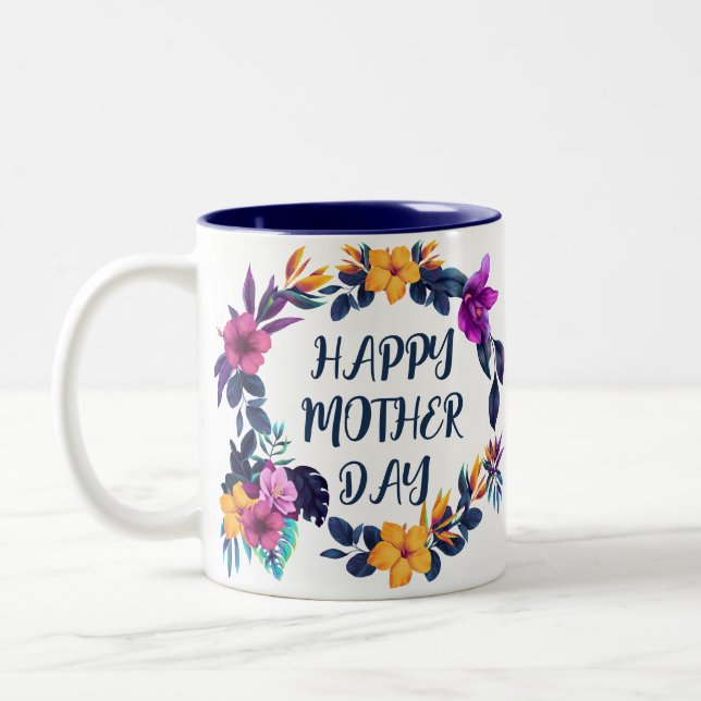 Elegant blomster- mors dagskopp med eget namn Två-Tonad mugg (Vänster)
