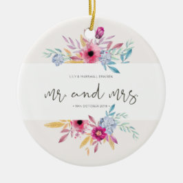 Elegant blomster Mr & Mrs bröllop | Keramisk ornam Julgransprydnad Keramik