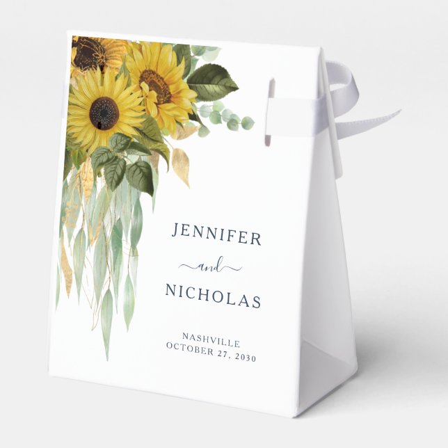 Elegant blomster- navy solrosbröllop presentaskar (Baksidan Sidan)