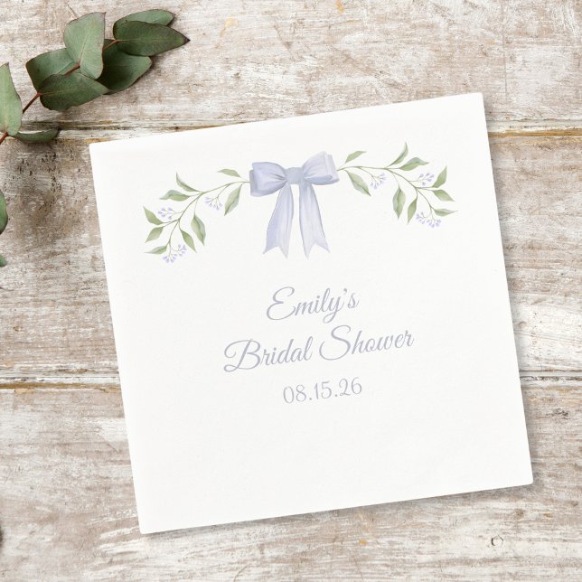 Elegant blomster- och band-chic bröllopsfest i akv pappersservett (Custom Floral Bridal Shower Napkins with Coquette Bow – Elegant Personalized Decor Bride to Be Party)