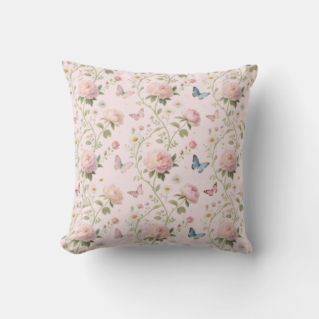 Elegant blomster- och fjärilskudde kudde (Framsida)