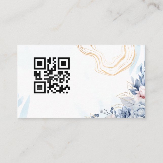 Elegant blomster- och guldlinje QR-kod visitkort (Baksida)