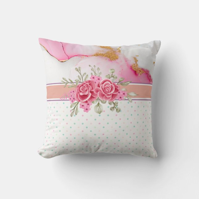 Elegant blomster och guldmarmor med en vit, rosa kudde (Framsida)