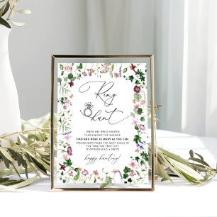Elegant Blomster Ringjakt Bröllopsdusch Spelskylt Poster