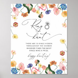Elegant Blomster Ringjakt Bröllopsfest Spel Skylt
