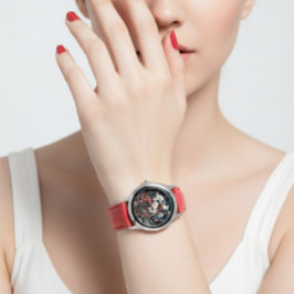 Elegant blomster röd rem dam analog mode  armbandsur