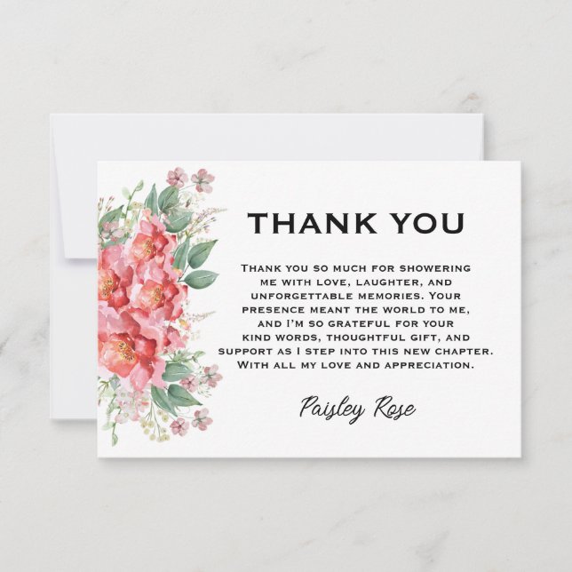 Elegant blomster rosa bröllopsfest tack kort (Framsida)